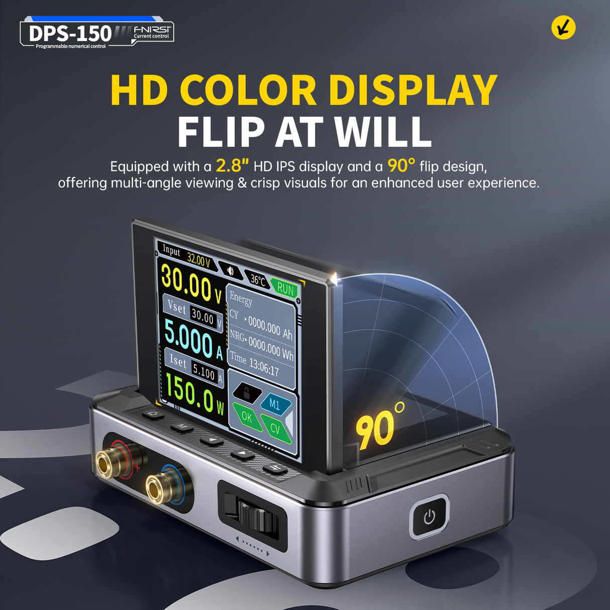 FNIRSI DPS-150 Programmable DC Power Supply (0–30V, 5A, 150W) with EU Charger