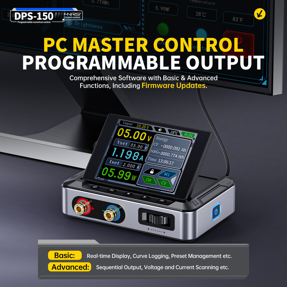 FNIRSI DPS-150 Programmable DC Power Supply (0–30V, 5A, 150W) with EU Charger