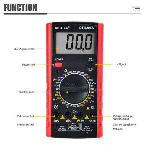 Multimeter DT-9205 - Capacitance, Resistance, Voltage, Current