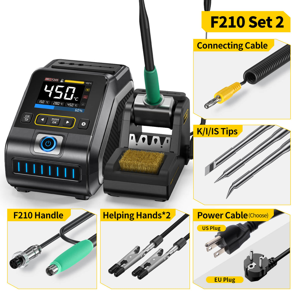 FNIRSI DWS-200 F210 Plus 200W Power Rapid Heating Soldering Iron Station Kit