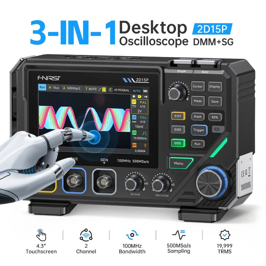 FNIRSI 2D15P 3-in-1 Benchtop 2CH 100MHz Phosphor Oscilloscope Multimeter