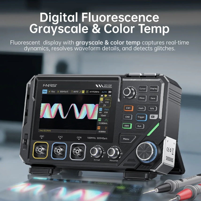 FNIRSI 2D15P 3-in-1 Benchtop 2CH 100MHz Phosphor Oscilloscope Multimeter