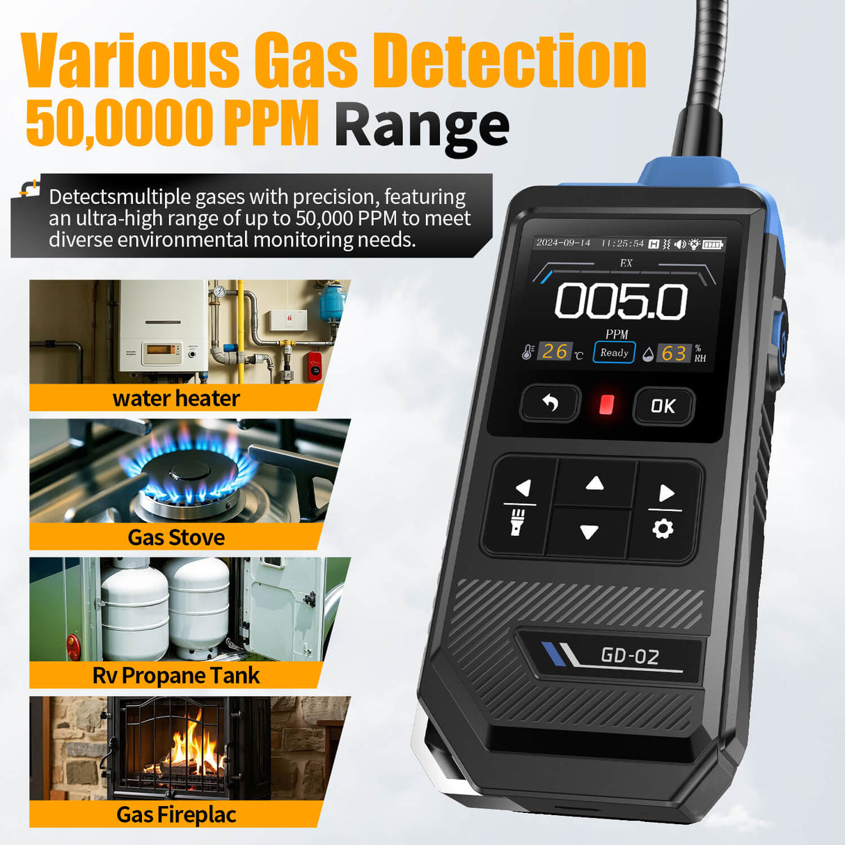 FNIRSI GD-02 Portable Combustible Gas Detector Color Screen