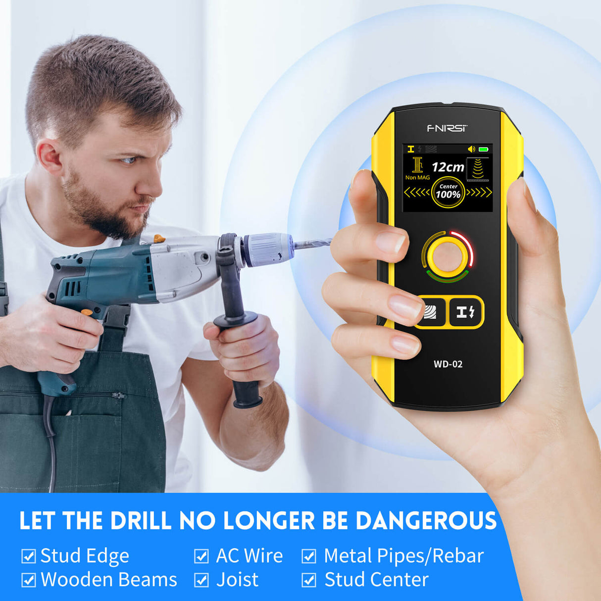 FNIRSI WD-02 Wall Detector Scanner - Metal, Wood & Live Wire Detector