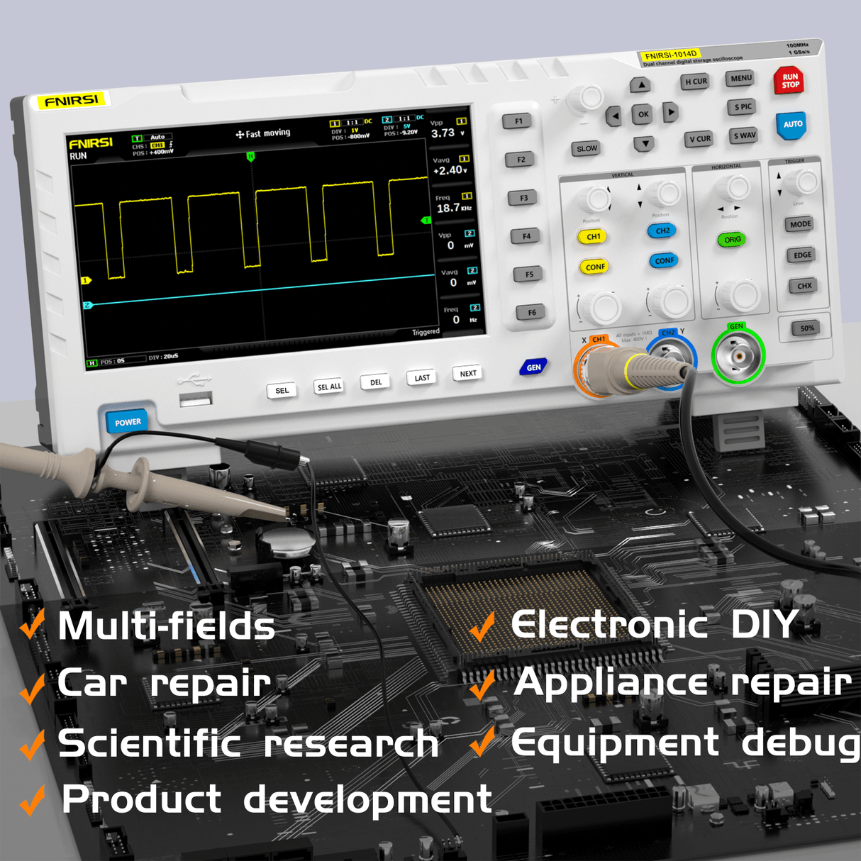FNIRSI 1014D 2-IN-1 Dual Channel 100MHz 1GS/s Digital Oscilloscope & Signal Generator
