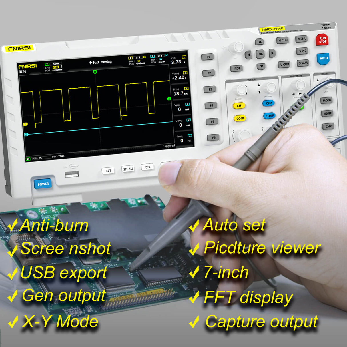 FNIRSI 1014D 2-IN-1 Dual Channel 100MHz 1GS/s Digital Oscilloscope & Signal Generator