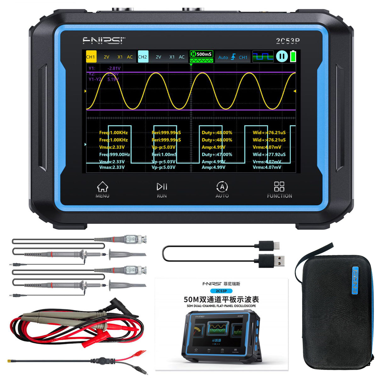FNIRSI 2C53P Dual Channel Tablet 3-in-1 Oscilloscope & Multimeter & DDS Signal Generator