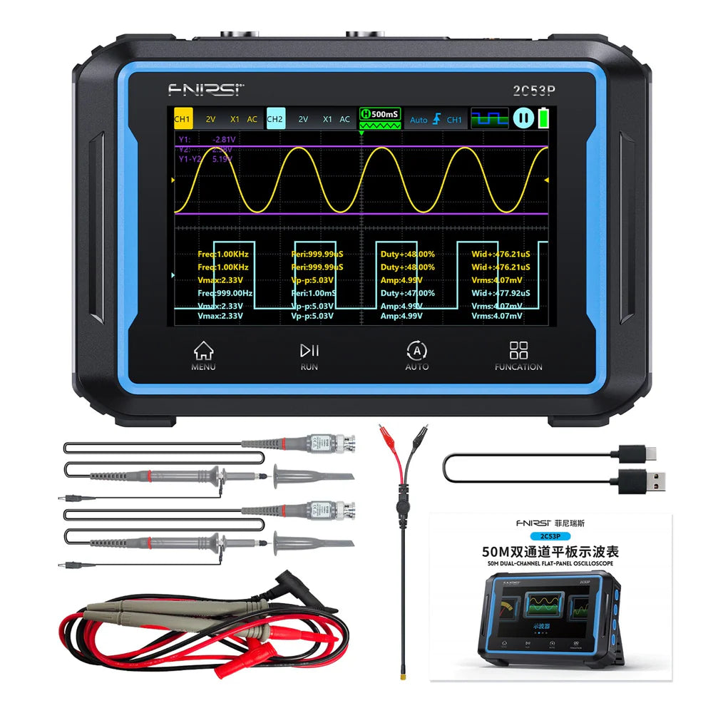 FNIRSI 2C53P 3-in-1 Dual Channel Tablet Oscilloscope + Multimeter + Function Generator