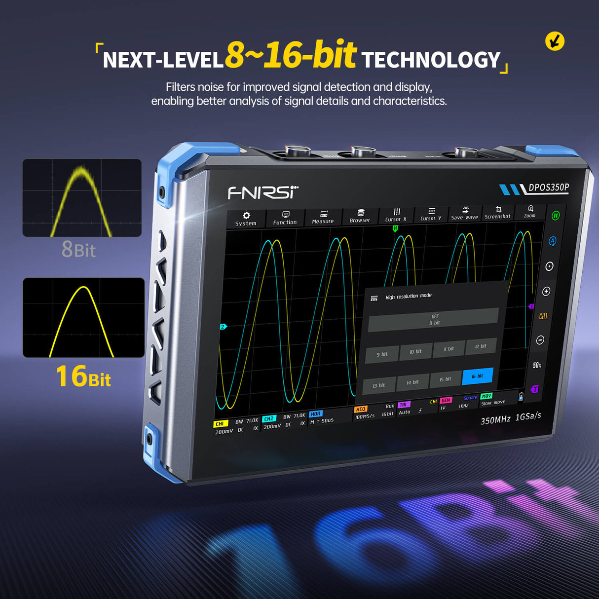 FNIRSI DPOS350P 4-in-1 Multifunction Tablet Oscilloscope - Signal Generator - Spectrum & Frequency Response Analyzer (350MHz/1GSPS)