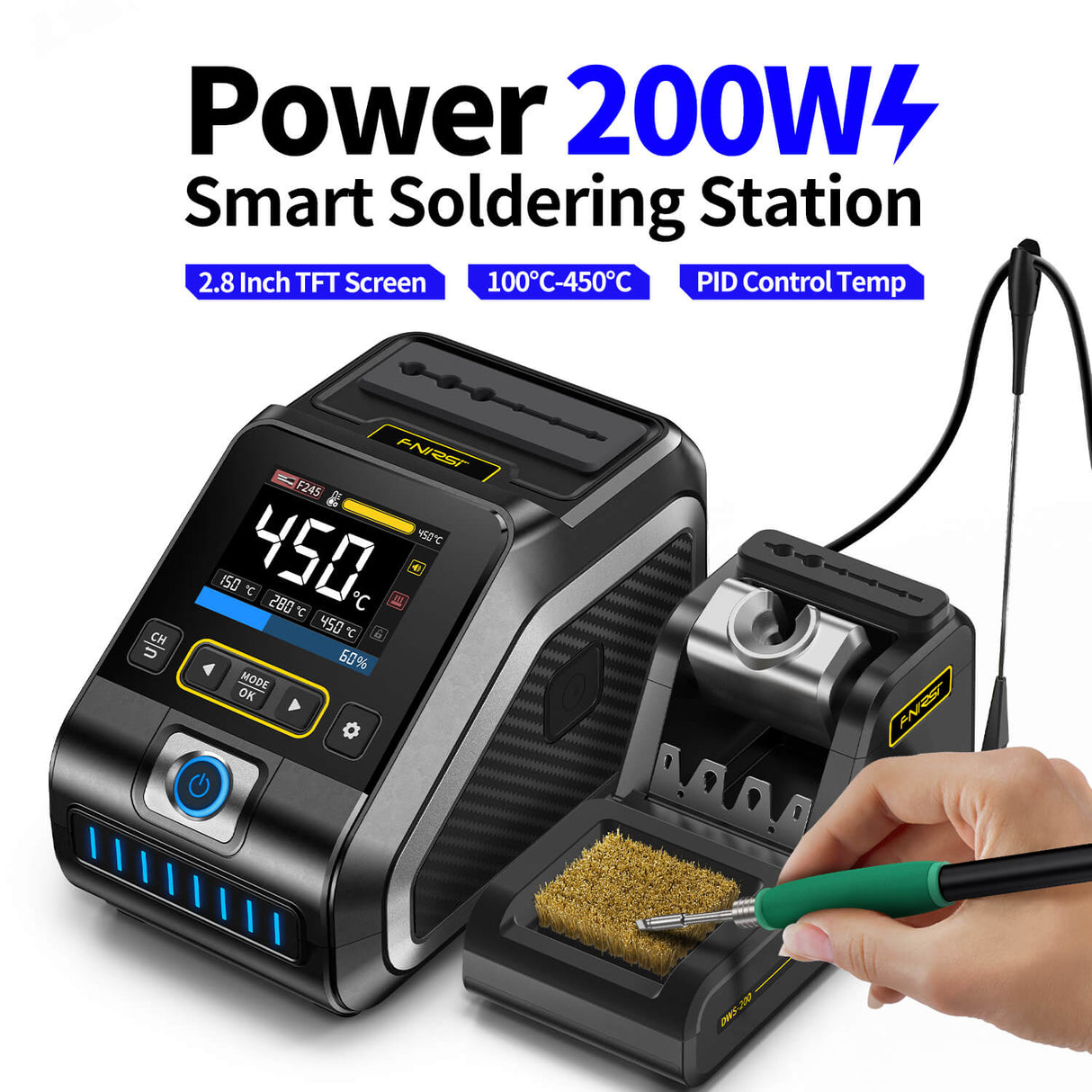 FNIRSI DWS-200 F210 Plus 200W Power Rapid Heating Soldering Iron Station Kit
