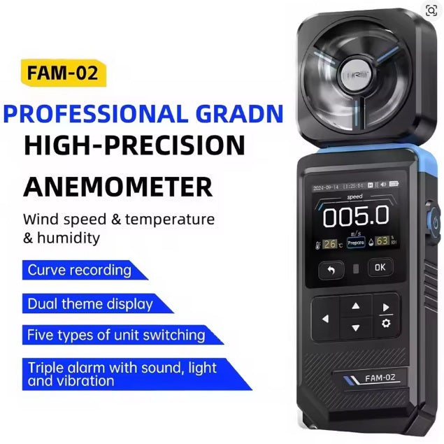FNIRSI FAM-02 Professional Digital Anemometer 3-in-1 Wind Speed Measurement & Temperature & Humidity Meter