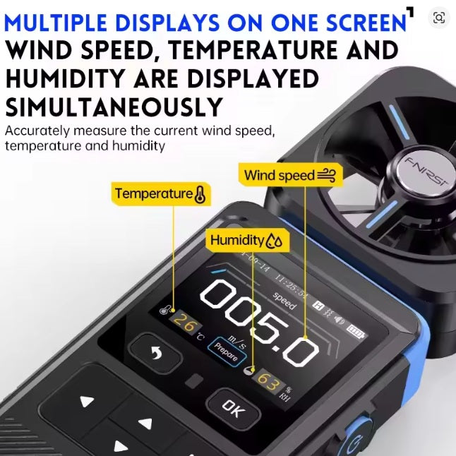 FNIRSI FAM-02 Professional Digital Anemometer 3-in-1 Wind Speed Measurement & Temperature & Humidity Meter