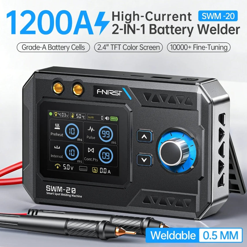 FNIRSI SWM-20 1200A Dual Pulse 2-in-1 Portable Battery Smart Spot Welder