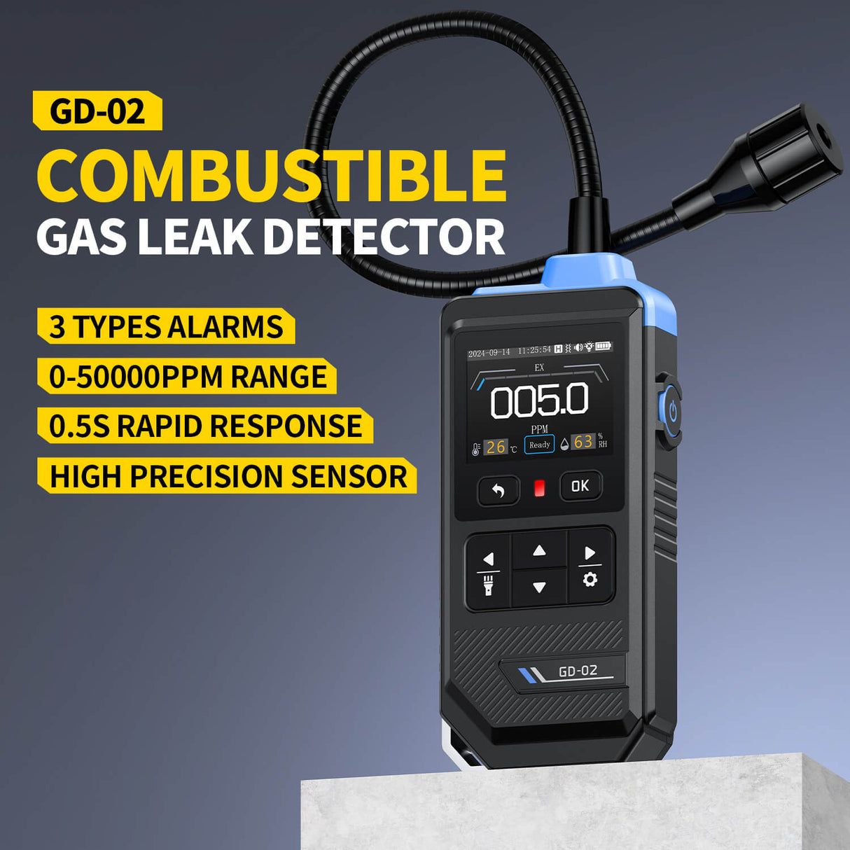 FNIRSI GD-02 Portable Combustible Gas Detector Color Screen
