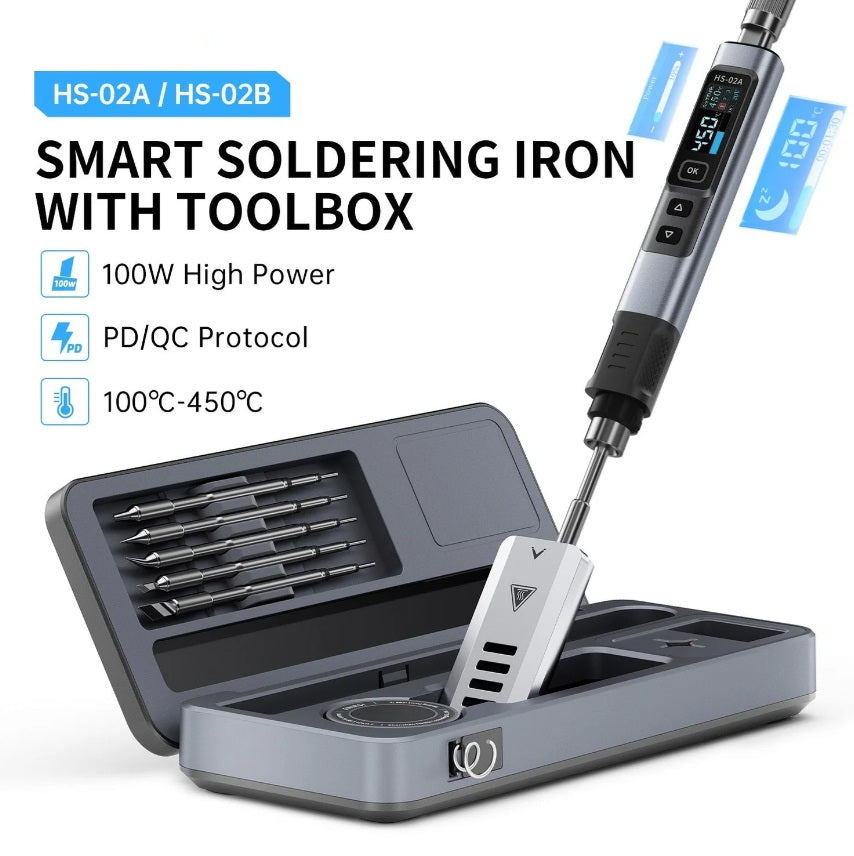 FNIRSI HS-02A Intelligent Soldering Iron with Toolbox & EU Charger
