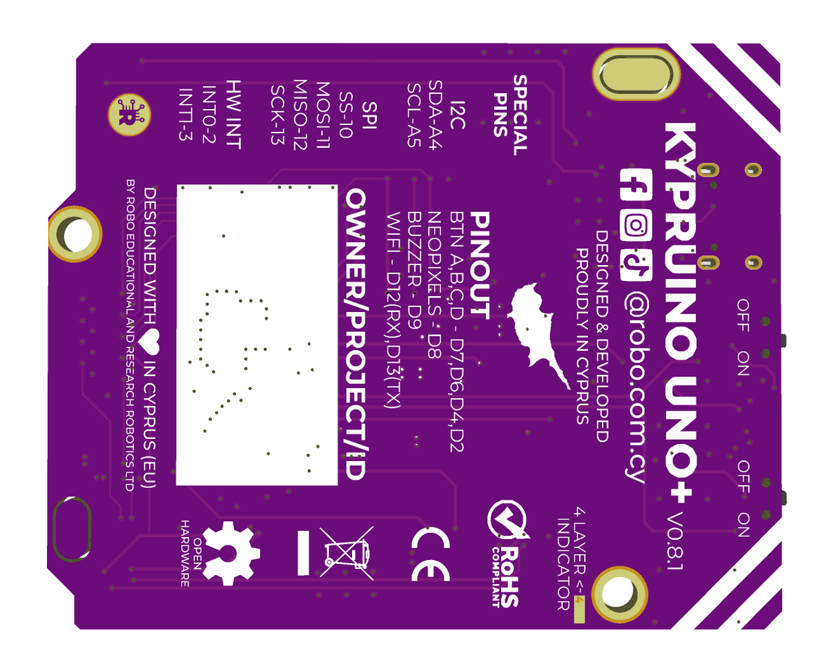 Kypruino UNO+ v0.8.1 (Arduino UNO R3 Compatible) – USB-C, 4-Layer PCB, 12-bit DAC, RGB, Buttons, Buzzer, I2C Plug-&-Play **Preorder**