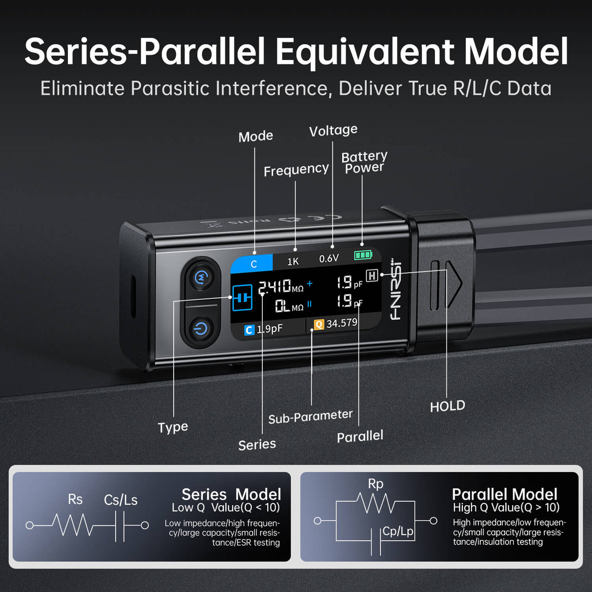 FNIRSI LCR-ST2 Plus LCR & ESR Meter 2-in-1 Digital Tweezers Bridge