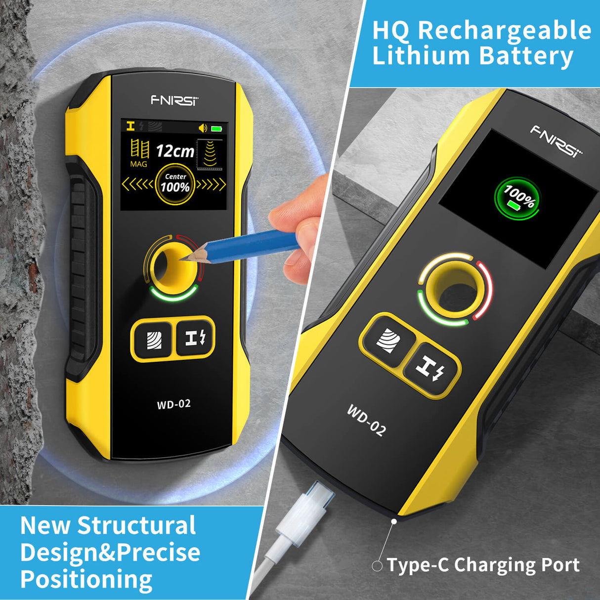 FNIRSI WD-02 Wall Detector Scanner - Metal, Wood & Live Wire Detector